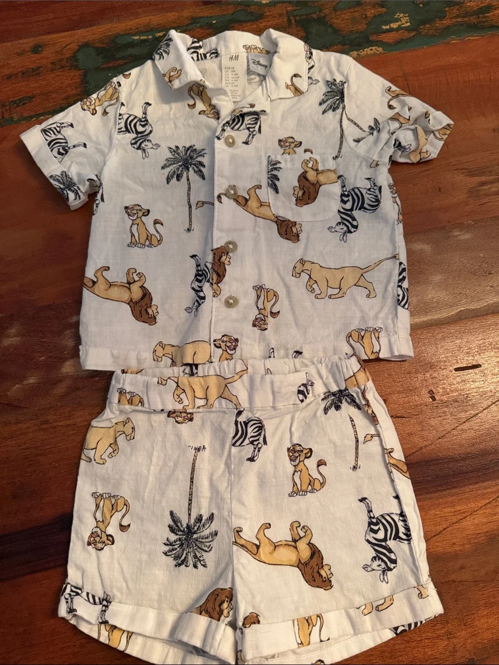 H&M White Safari Print Two-Piece Shirt & Shorts Set